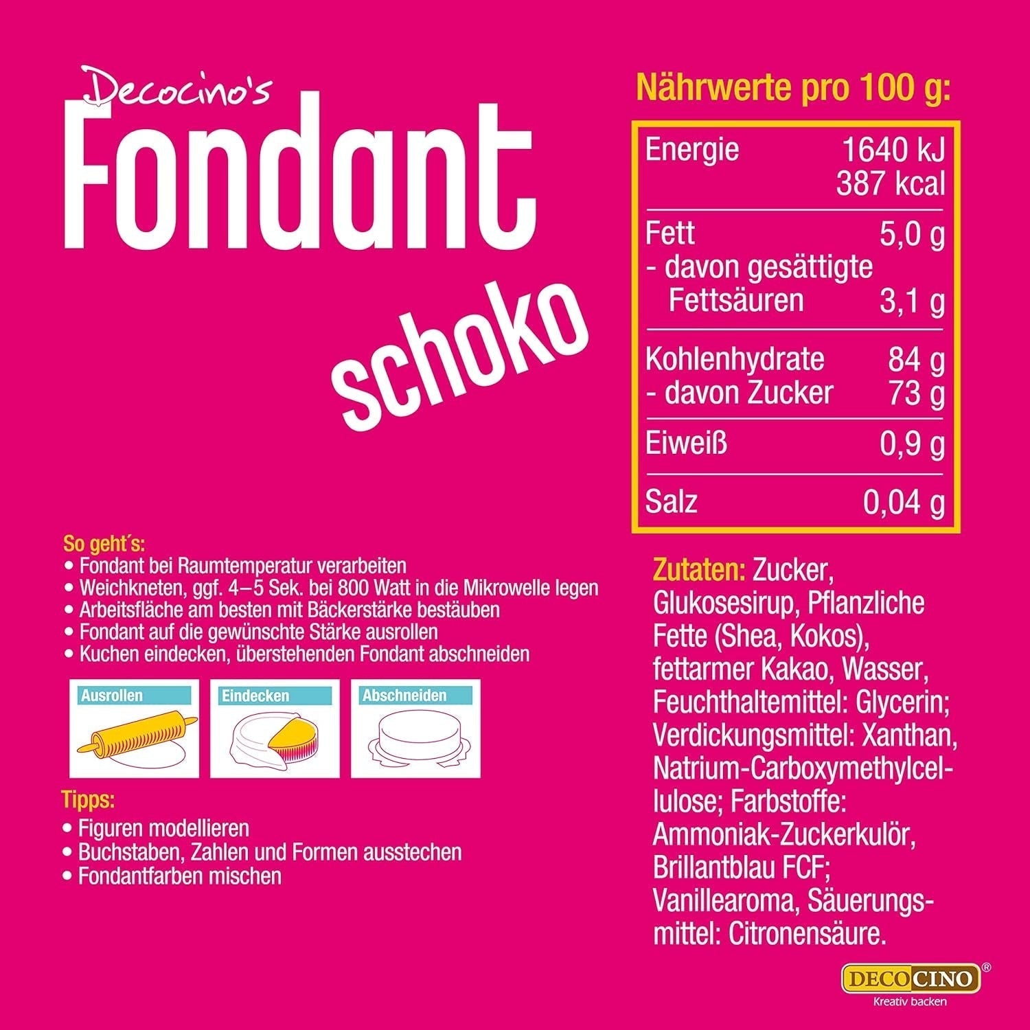DECOCINO Fondant Schoko – 250 g – ideal zum Verzieren von Kuchen, Torten, Cupcakes – palmölfreie & vegane Glasuren und Dekor Naty Shop