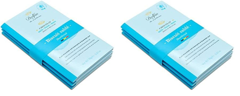 Dolfin Pachet de 3 ciocolată cu diverse arome - ciocolată artizanală belgiană, 210 g Bomboane de Ciocolata Naty Shop 210 G (2 seturi x 3 tablete) Biscuit cu unt si sare Guerande