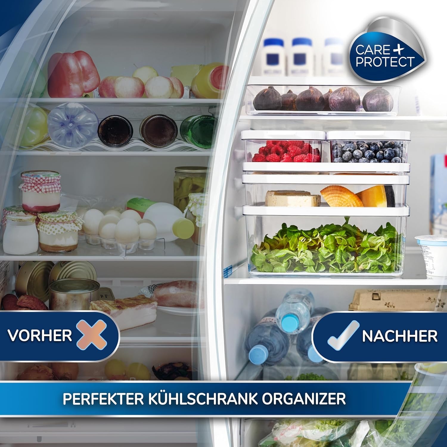 CARE + PROTECT Recipient inteligent pentru alimente, perfect stivuibil, organizator pentru frigider, protejează alimentele de umiditate, păstrează alimentele proaspete mai mult timp, 2,15 l Cutii depozitare alimente Naty Shop