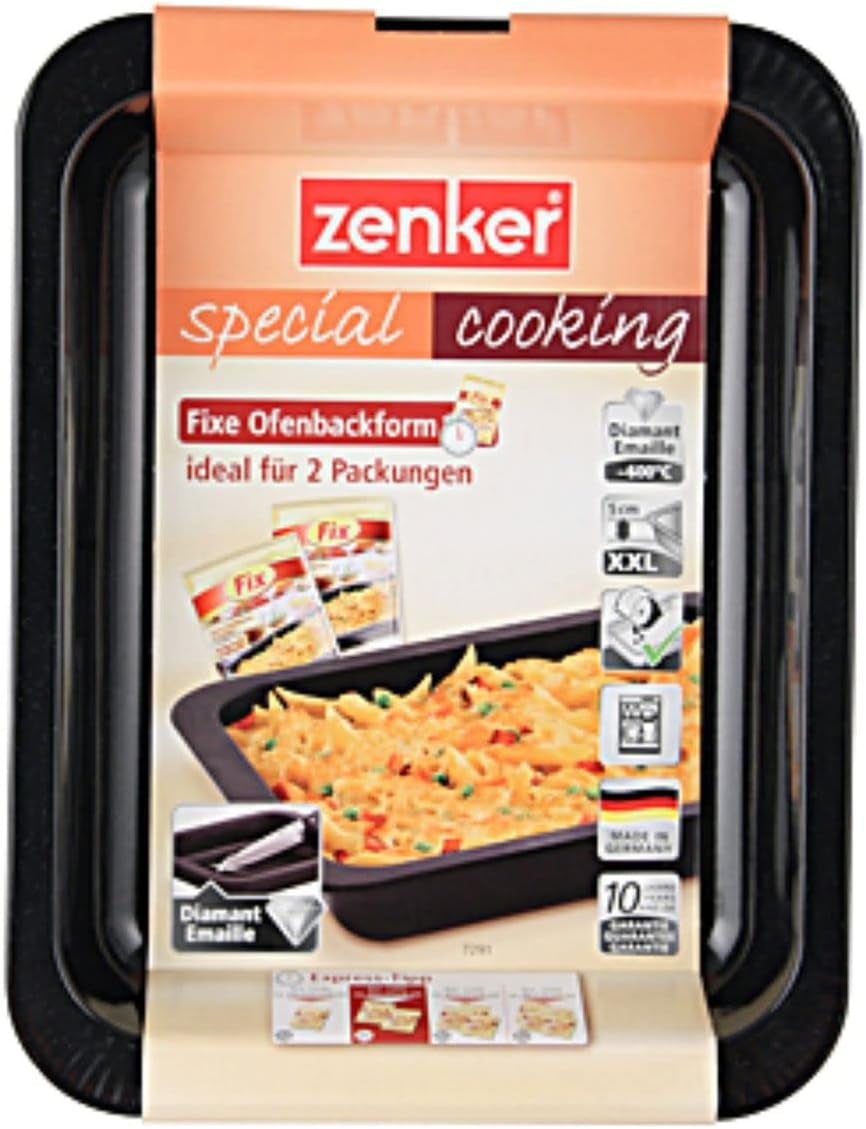 Zenker Ofenbackform (33 X 5 X 25 Cm) SPECIAL COOKING, Rechteckige Auflaufform Mit Emaille-Versiegelung, Backform Mit Extra Hohem Rand (Farbe: Schwarz), Menge: 1 Stück Matrite si tavi pentru copt Naty Shop