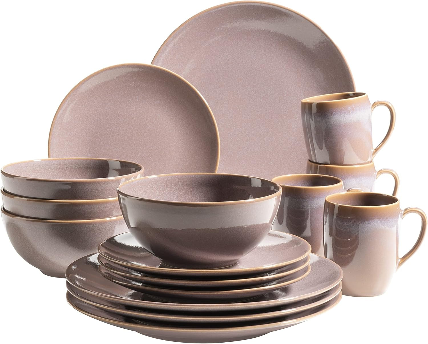MÄSER 931736 Geschirr-Set Für 4 Personen Im Mediterranen Vintage-Look, 16-Teiliges Kombiservice in Sandigem Grau, Keramik, Sandgrau Tableware sets Naty Shop Braun