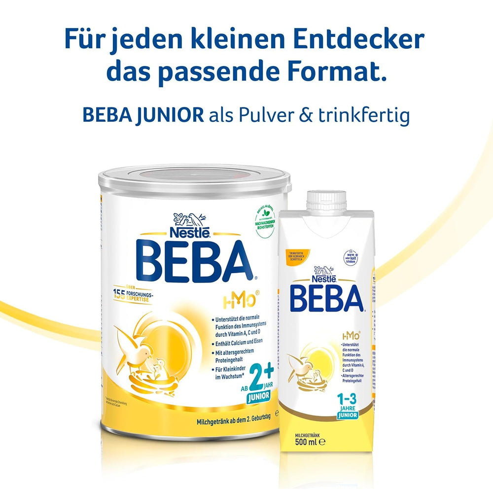 Băutură cu lapte BEBA Junior 2+ de la 2 ani, Cu HMO, Conținut de proteine adaptat vârstei, Numai lactoză, Fără ulei de palmier, Fără ulei de pește, Hrană pentru copii mici, Lapte praf pentru bebeluși, Pachet de 6 (6 x 800g)