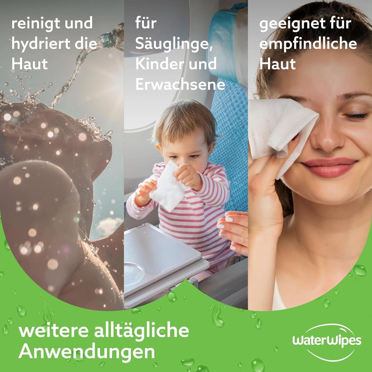 Waterwipes Feuchtigkeitsspendende und reinigende Babytücher mit 99 % Wasser und Aloe Vera-Extrakt, Feuchttücher für Gesicht und Körper, Naty Shop