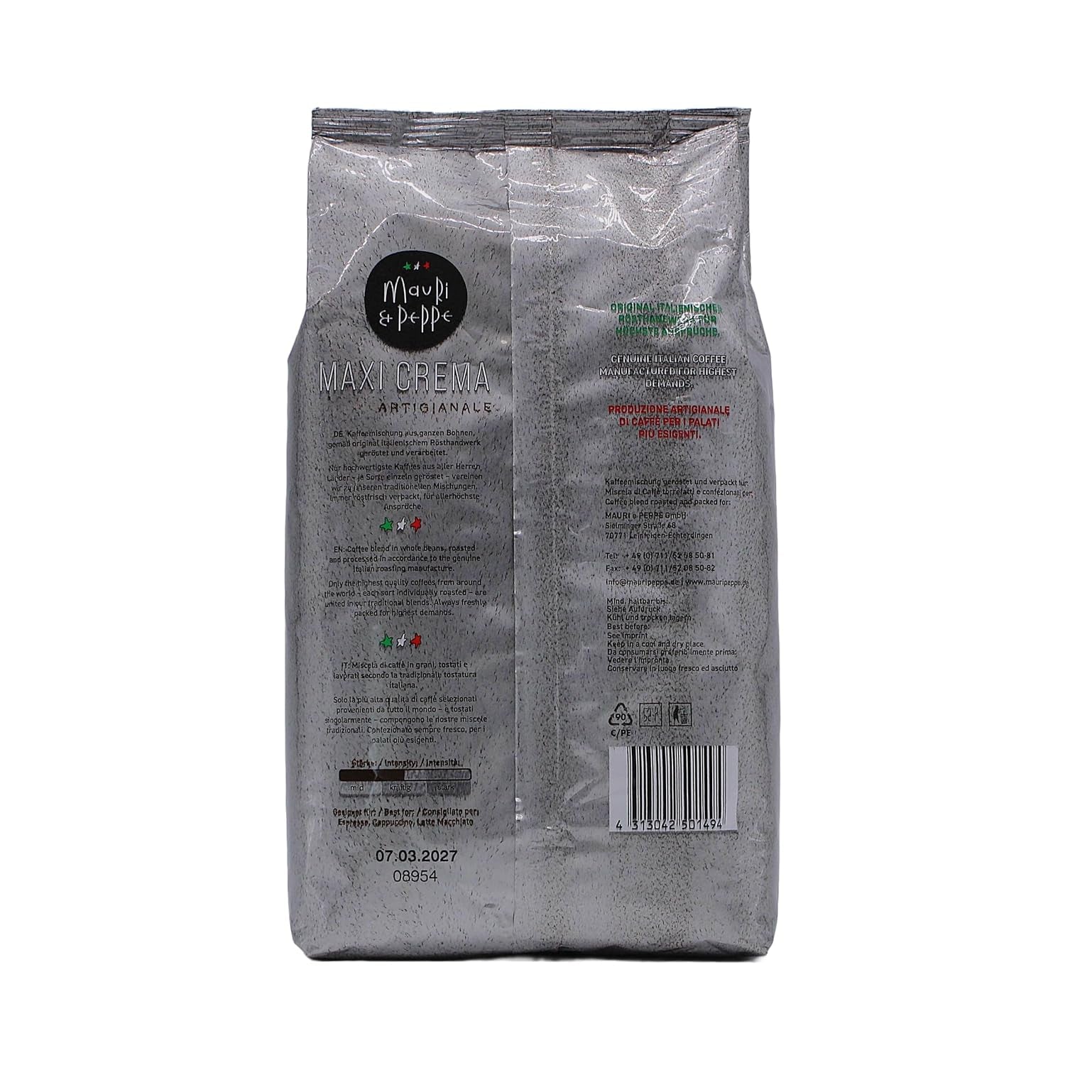 Maxi Crema 2000g Boabe de Cafea Întregi - Măiestrie originală italiană de prăjire pentru cele mai înalte exigențe! Cafea, Cappuccino, Espresso, Latte Macchiato