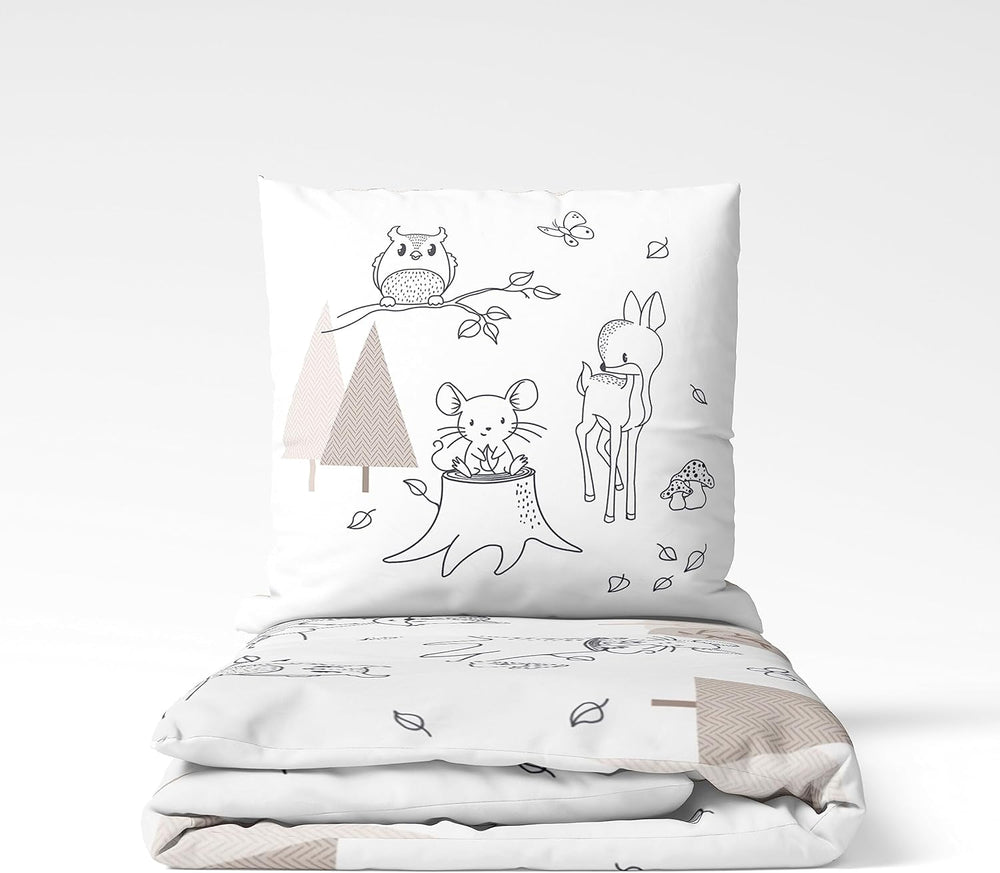 Lenjerie de pat pentru copii, vulpe, bufniță și animale de pădure, 100% bumbac Lenjerie de pat - copii Naty Shop