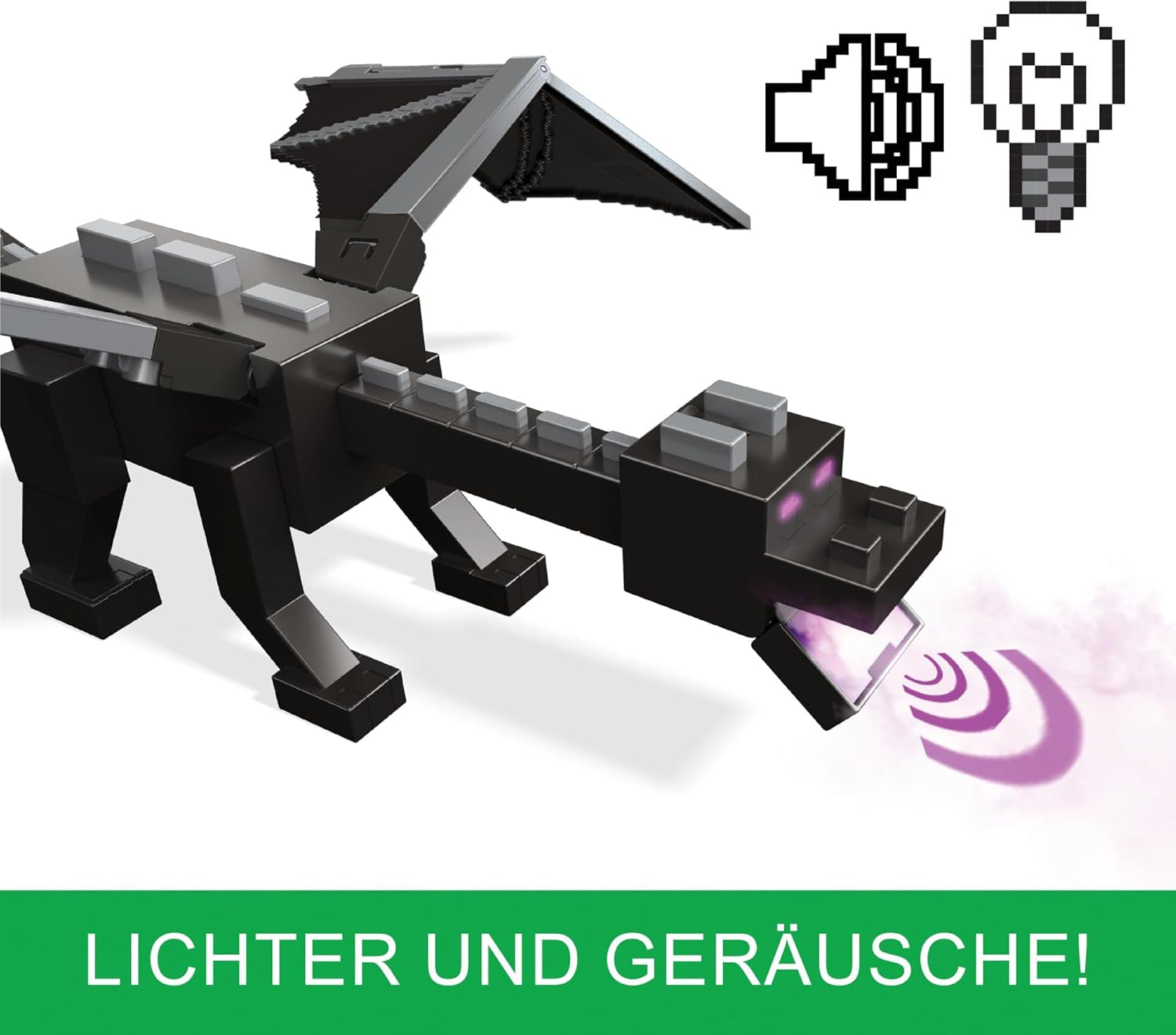 Mattel Minecraft Ender Dragon Actionfiguren-Set, Lichter, Lärm und Nebel mit Steve und Enderman, maßstabsgetreu ca. 8cm große Figuren HTN25 Actionfiguren Naty Shop