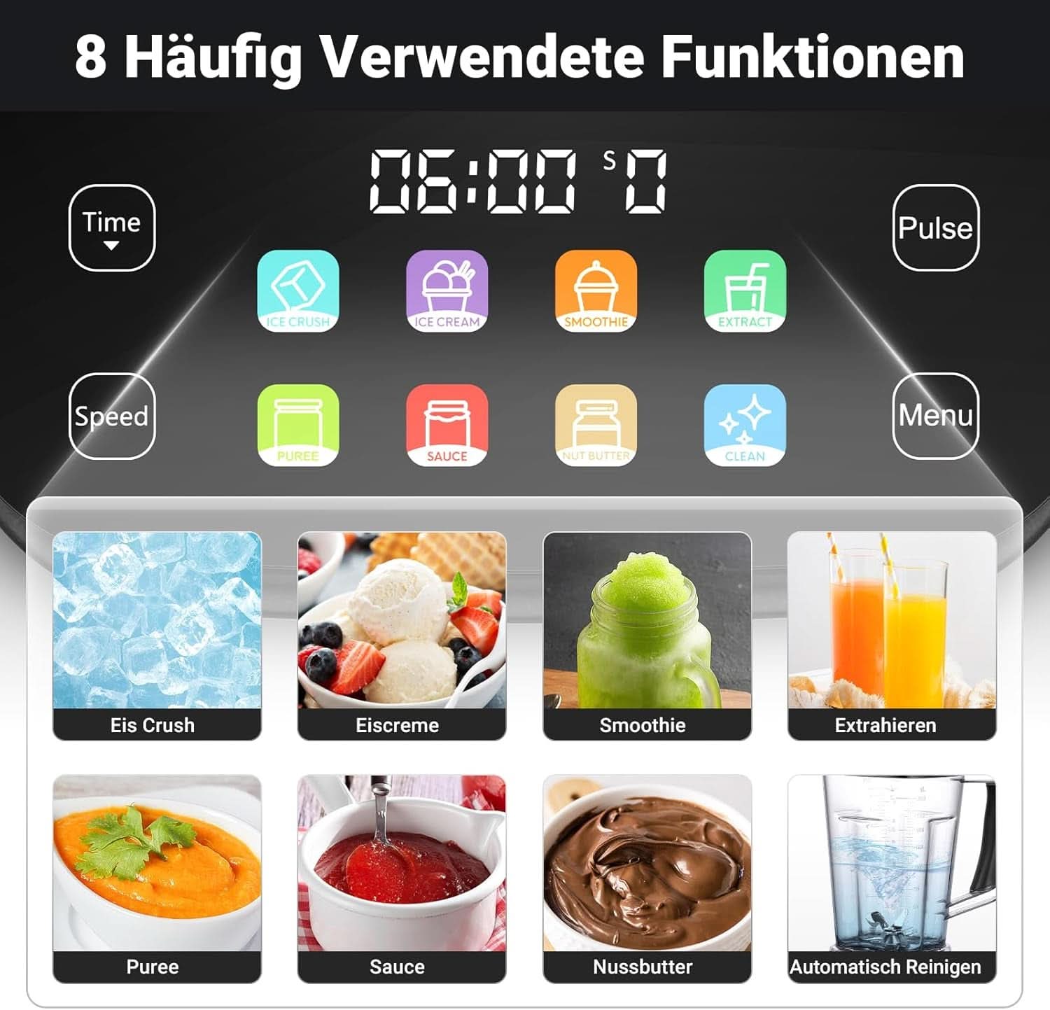 Mixer AMZCHEF, 8 intelligente Menüs und 10 Geschwindigkeiten, LCD-Touchscreen Kitchen Naty Shop
