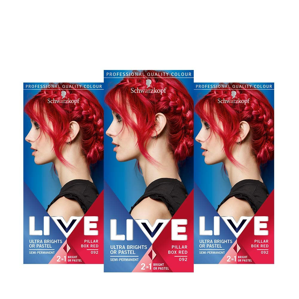 Vopsea de păr Live Ultra Bright sau Pastel Red, 3 bucăți, culoare semipermanentă, durează până la 15 spălări - 092 Pilllar Box Red Vopsea pentru par Naty Shop Pillar Box Roșu 3 bucăți (pachet de 1)