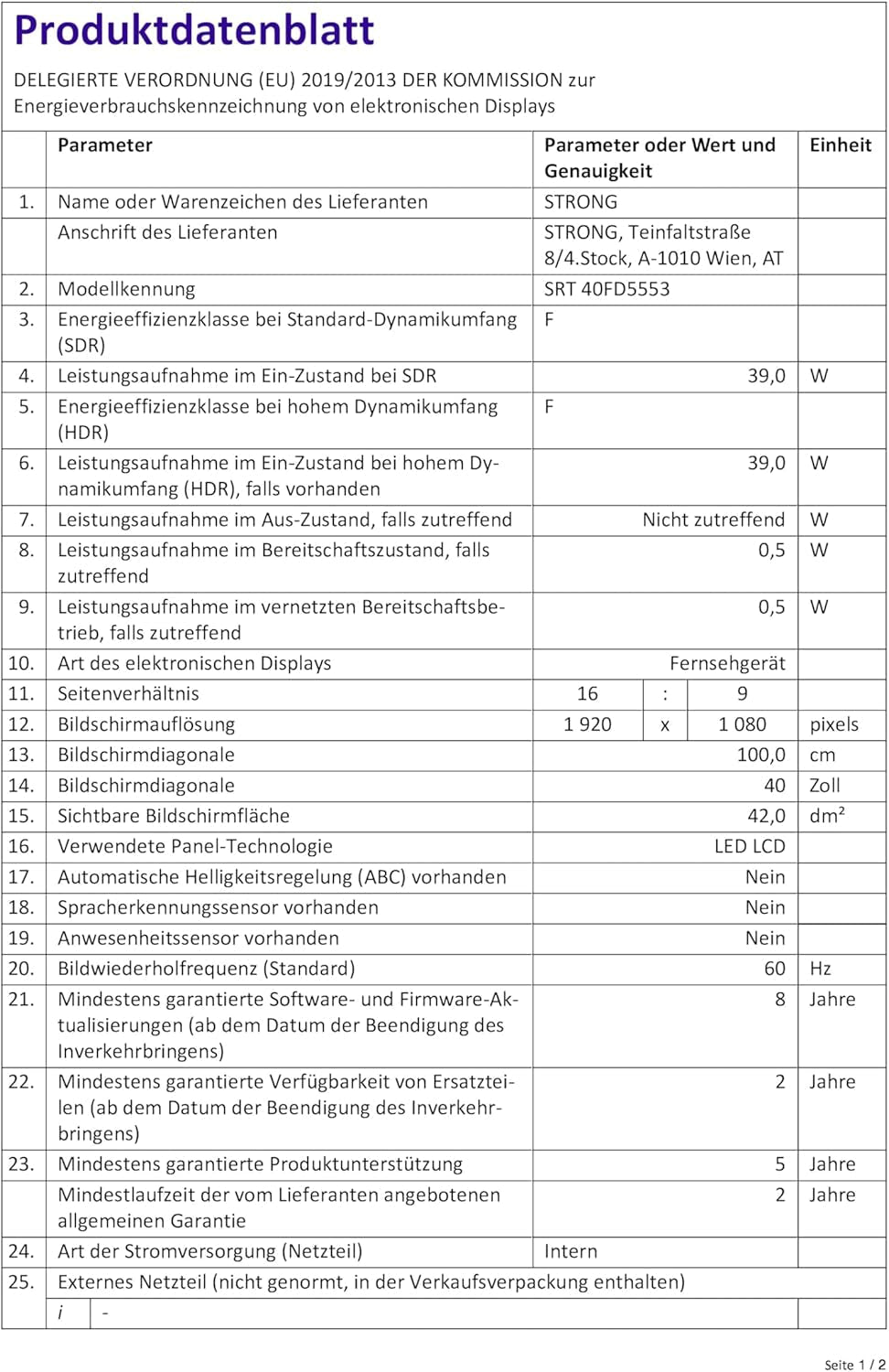 STRONG - Televizor Full HD SRT40FD5553 de 40 inch (100 cm) - Smart TV prin Android TV - Calitate excepțională a imaginii - Tuner triplu - 3 porturi HDMI (1 ARC), 2 porturi USB, conexiune AV, antenă/satelit - negru