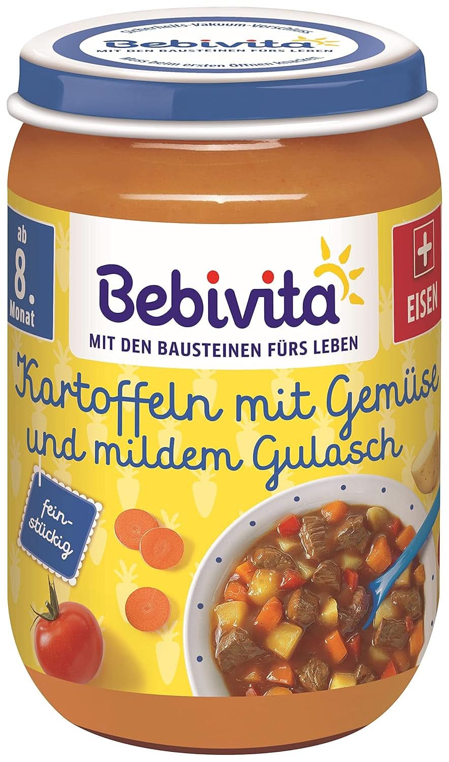 Menüs ab 8 Monaten Spaghetti Bolognese, 6er Pack (6 x 220 Gramm), mittelgroß Mutter und Kind Naty Shop 220 Gramm Kartoffeln mit Gemüse und leichtem Gulasch