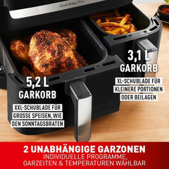 Tefal Dual Easy Fry Heißluftfritteuse mit zwei Kammern, 5,2/3,1 Liter Fassungsvermögen, zwei unabhängigen Schubladen, 7 Programmen Haushaltsgeräte Naty Shop
