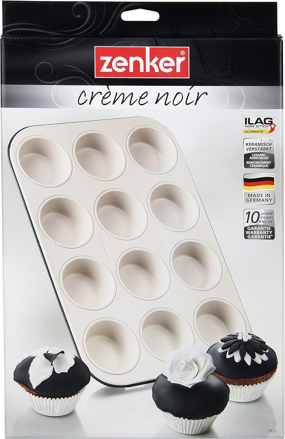 Zenker 12 Muffins, Durchmesser Ø 7 cm CREME NOIR, Backblech für Muffins mit Antihaftbeschichtung, verstärkt mit Keramikformen und Backblechen Naty Shop