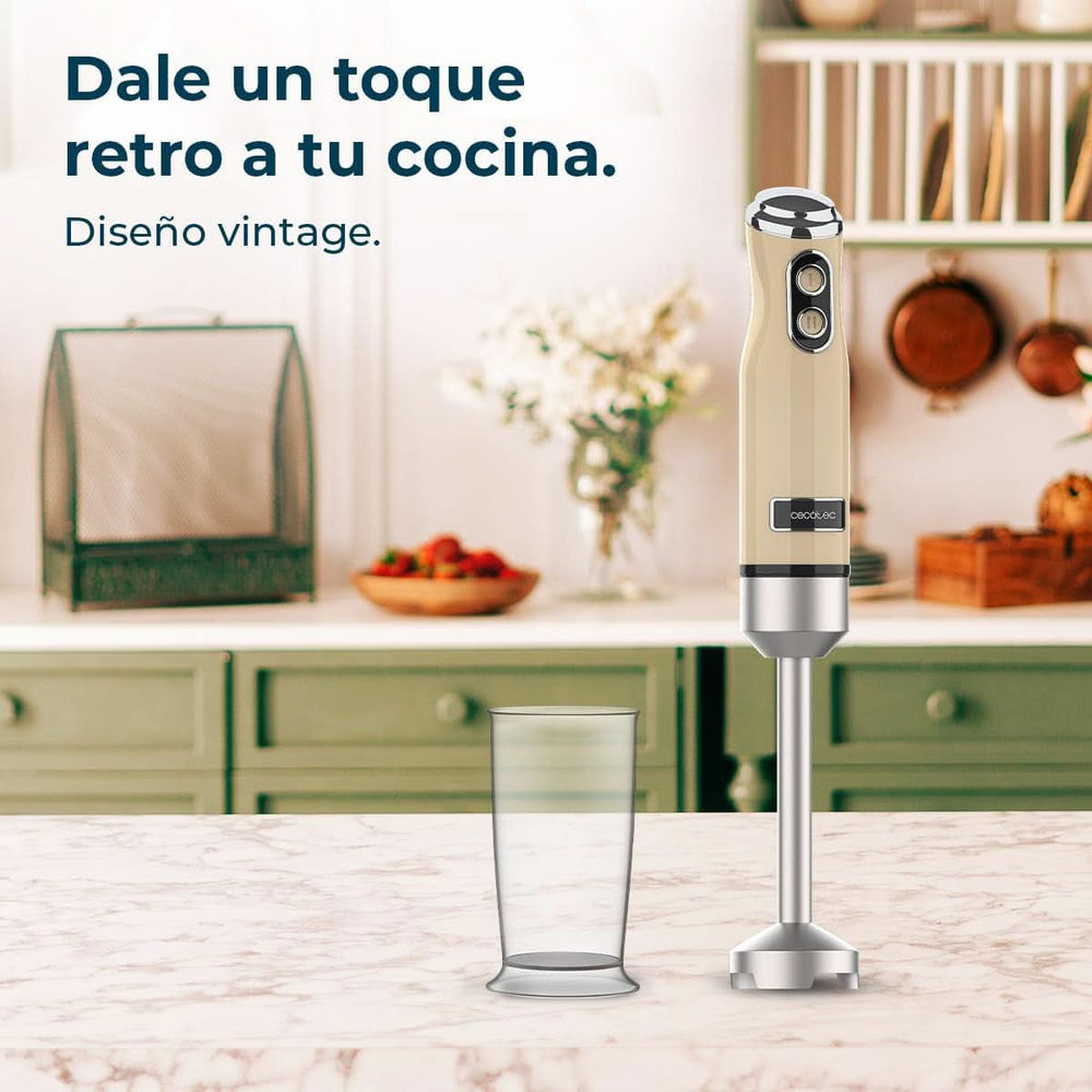 Cecotec Handmixer Retro Power Retrogelb 1200MAX. 1200W Maximale Leistung, 4-Klingen-Messer Mit Schwarzer Titanbeschichtung, 2 Geschwindigkeiten, 0,5L Becher, Vintage-Design Mutter und Kind Naty Shop