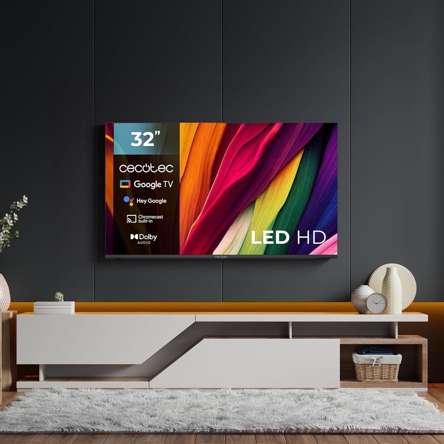 Televizor inteligent LED Cecotec 32" seria A4 ALH40032. Rezoluție HD, sistem de operare Google TV, Chromecast, asistent Google Voice, sistem audio Dolby și 16 GB ROM.