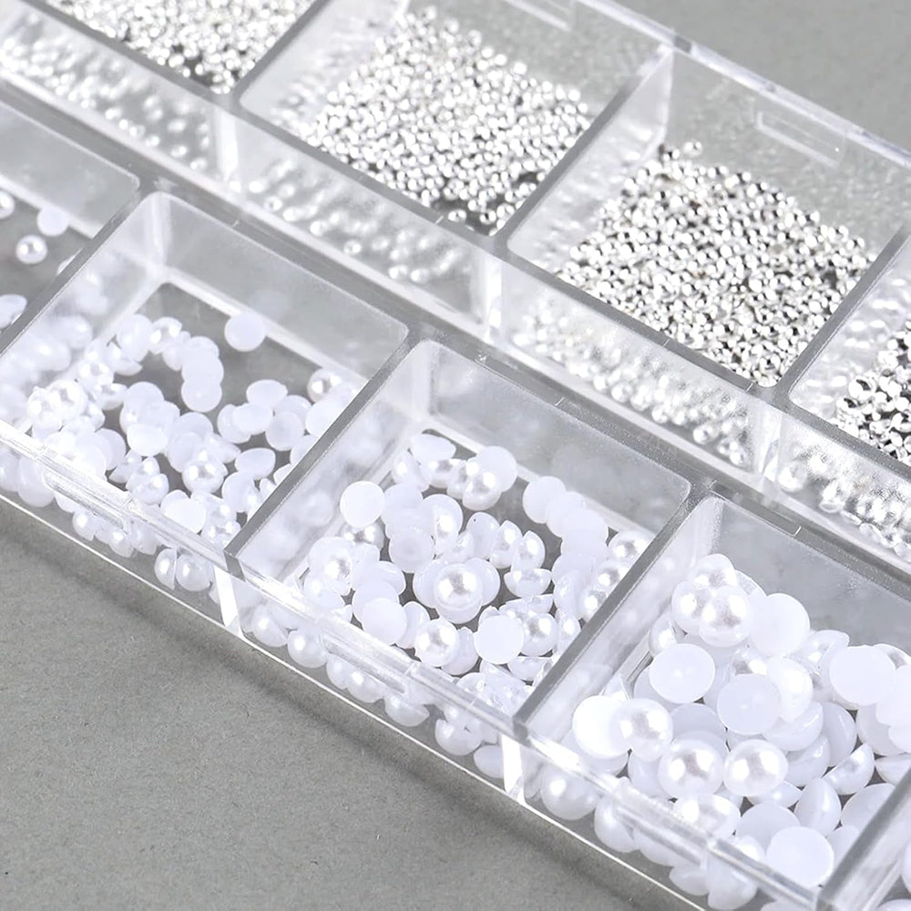 GZSY Nail Art Strasssteine Nagel Perlen Weiß 12Raster Nagel Charms Nageldesign Zubehör Perle Nail Art