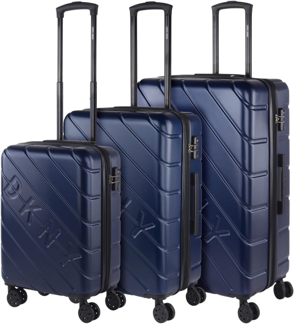 DKNY - Valiză mare cu 4 roți valiză mare ușoară - Valiză de călătorie cu roți mare. Valiză de călătorie mare pentru avioane Valiză hard shell cu închidere certificată - Valiză troler mare, argintie Bagaje și echipament de călătorie Naty Shop Albastru marin S + M + L