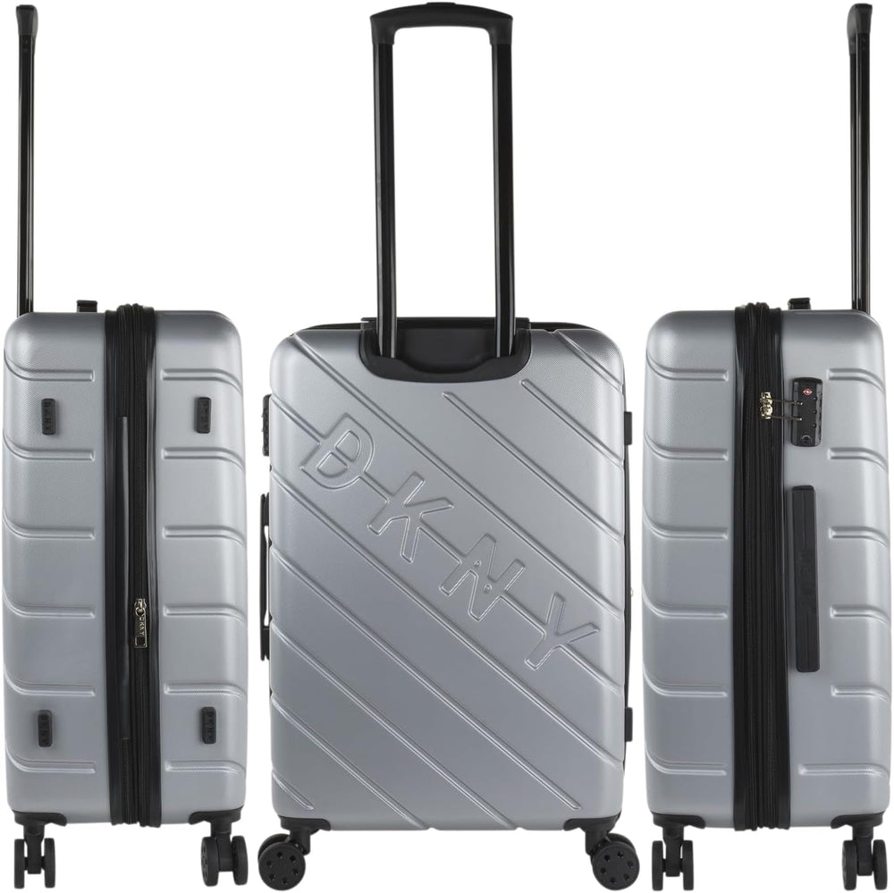 DKNY - Valiză mare cu 4 roți valiză mare ușoară - Valiză de călătorie cu roți mare. Valiză de călătorie mare pentru avioane Valiză hard shell cu închidere certificată - Valiză troler mare, argintie Bagaje și echipament de călătorie Naty Shop