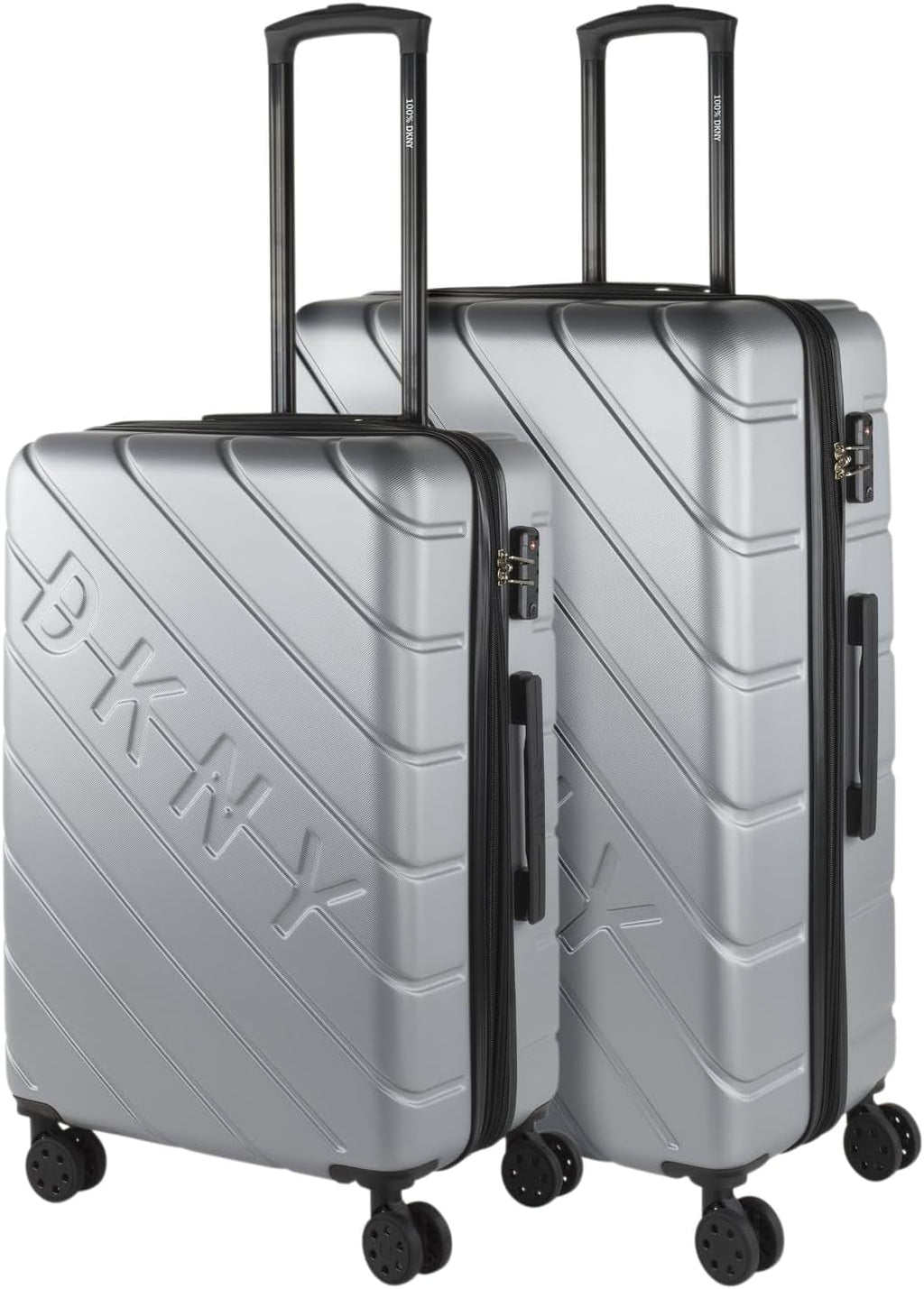 DKNY - Valiză mare cu 4 roți valiză mare ușoară - Valiză de călătorie cu roți mare. Valiză de călătorie mare pentru avioane Valiză hard shell cu închidere certificată - Valiză troler mare, argintie Bagaje și echipament de călătorie Naty Shop argint M + L