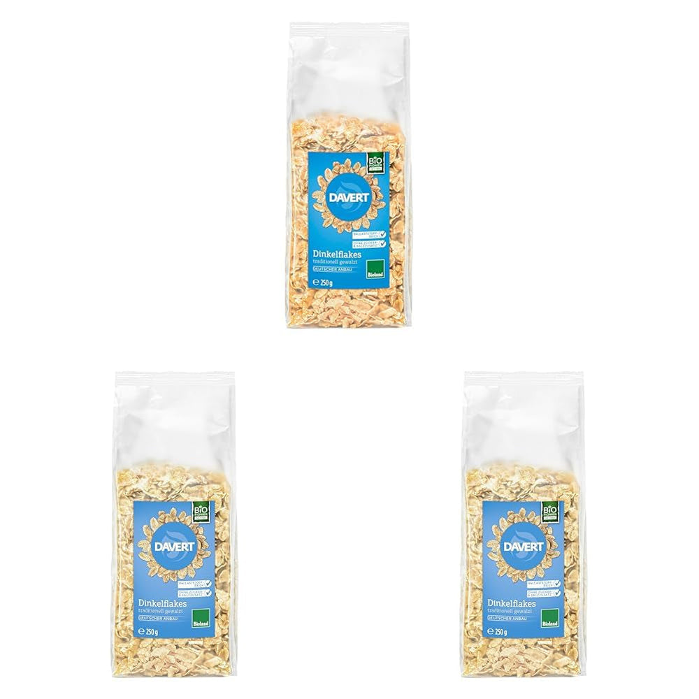 Fulgi de speltă Davert Organic 250g – Fără adaos de zahăr sau sare, ușor aromat și minunat de crocanți – 100% calitate organică Davert (1 x 250g)