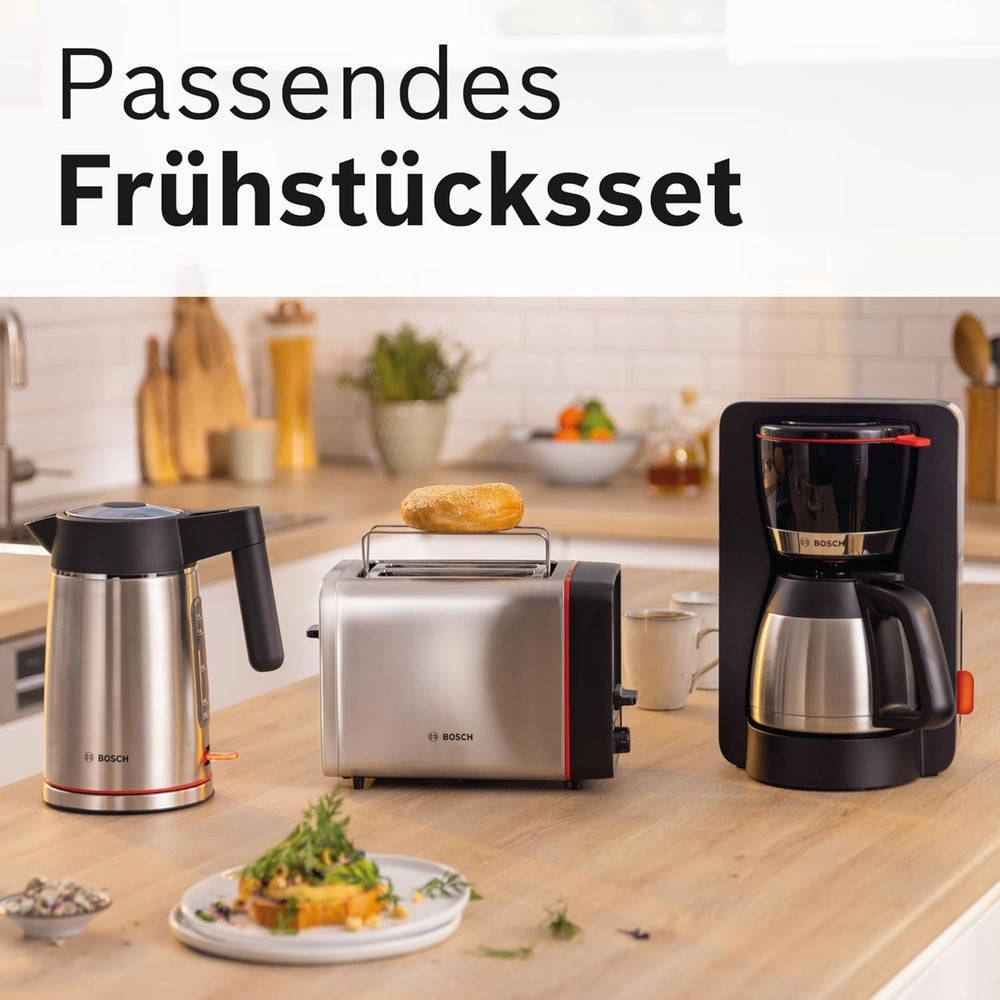 Espressor cu filtru Bosch MyMoment TKA6M273, carafă termică de 1L, pentru 8-12 cești, sistem anti-picurare, suport pentru filtru rotativ, program de detartrare, rezervor de apă detașabil, 1200 wați, negru mat