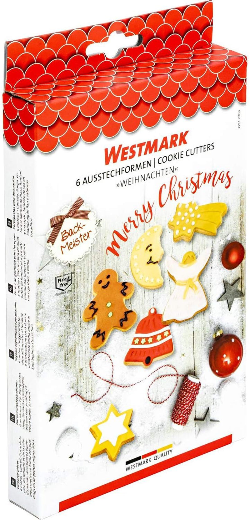 Set de forme pentru biscuiți Westmark, modele asortate, oțel inoxidabil, Crăciun, 6 piese, argintii, 31912260