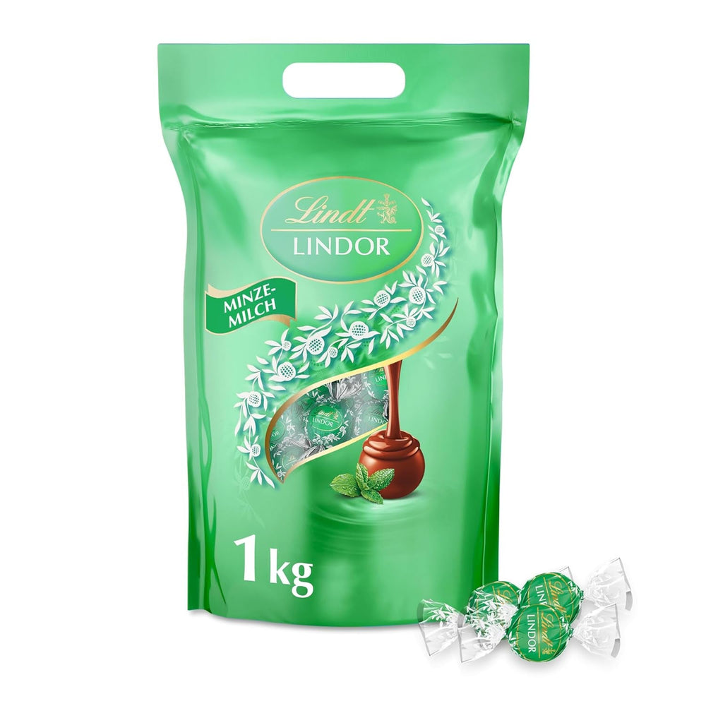Lindt LINDOR Ciocolată cu Fistic | Pungă resigilabilă de 1 kg | aprox. 80 de bile de ciocolată cu lapte cu umplutură de cremă de fistic care se topește în gură | Pachet vrac, cadou pralină