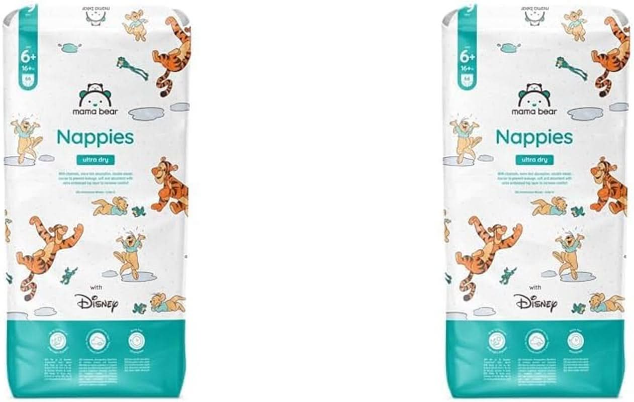 Mama Bear Disney Ultra Dry Windeln, Größe 4 (8–14 kg), Weiß, 84 Stück (1 Packung), Naty Shop, Größe 6+ (16+ kg) (2 Packungen), Einzelpackung