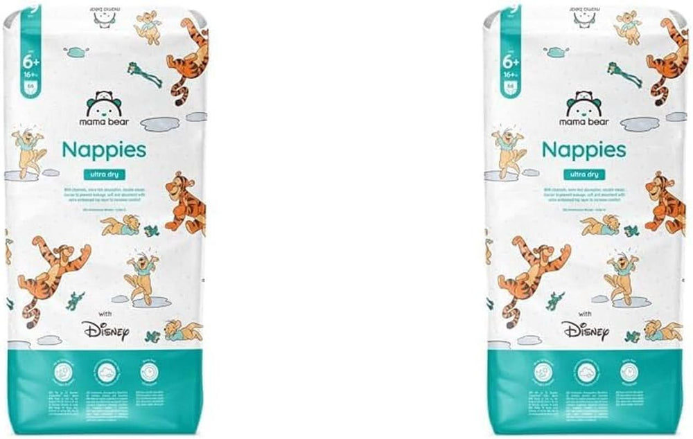 Mama Bear Disney Ultra Dry Windeln, Größe 4 (8–14 kg), Weiß, 84 Stück (1 Packung), Naty Shop, Größe 6+ (16+ kg) (2 Packungen), Einzelpackung