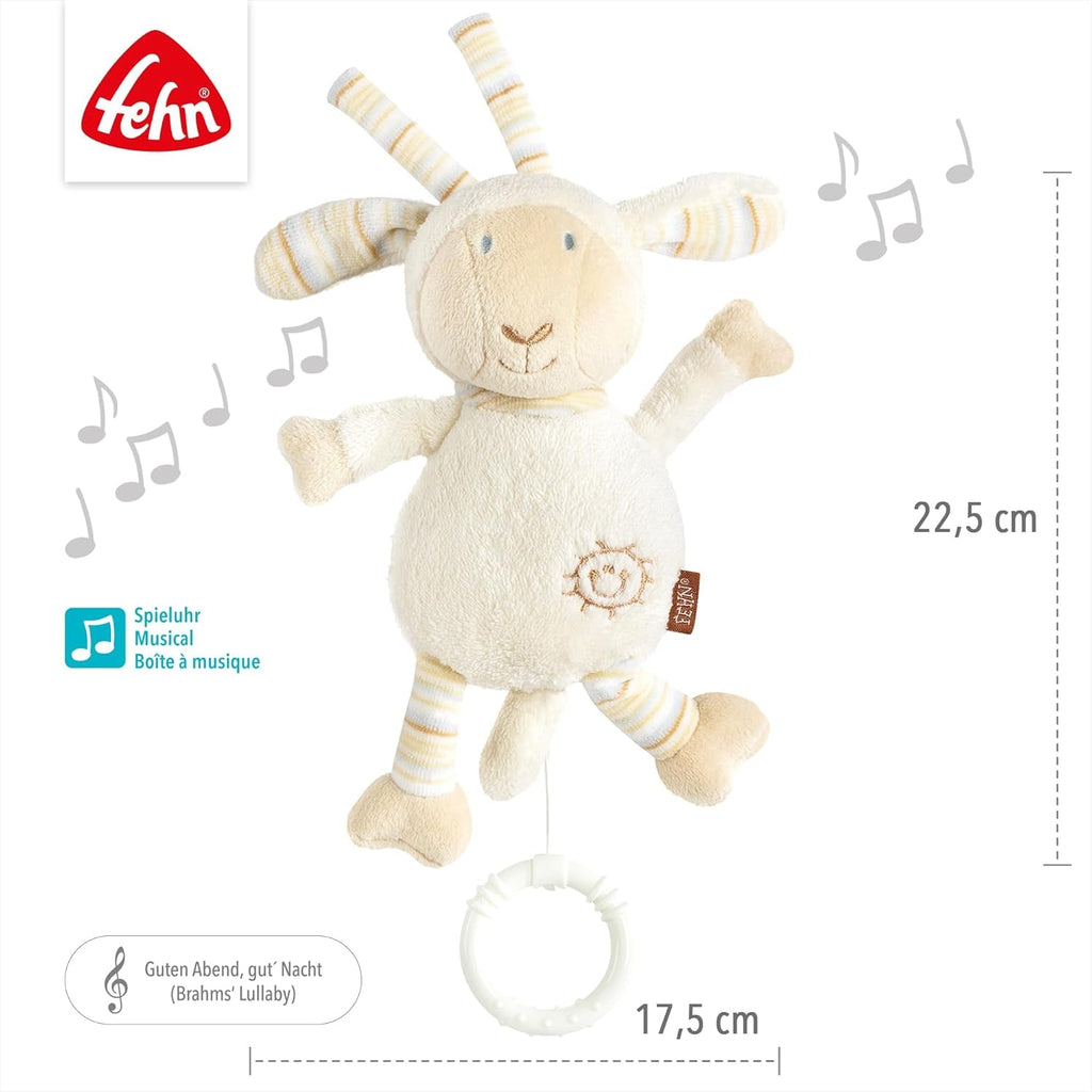 Fehn music box baby sleep aid sheep - jucărie de pluș cu atașament - melodie de ajutor pentru somn "Brahms lullaby" - jucărie pentru copii pentru deplasare și acasă - jucării muzicale pentru bebeluși și copii Jucarii Bebe Naty Shop