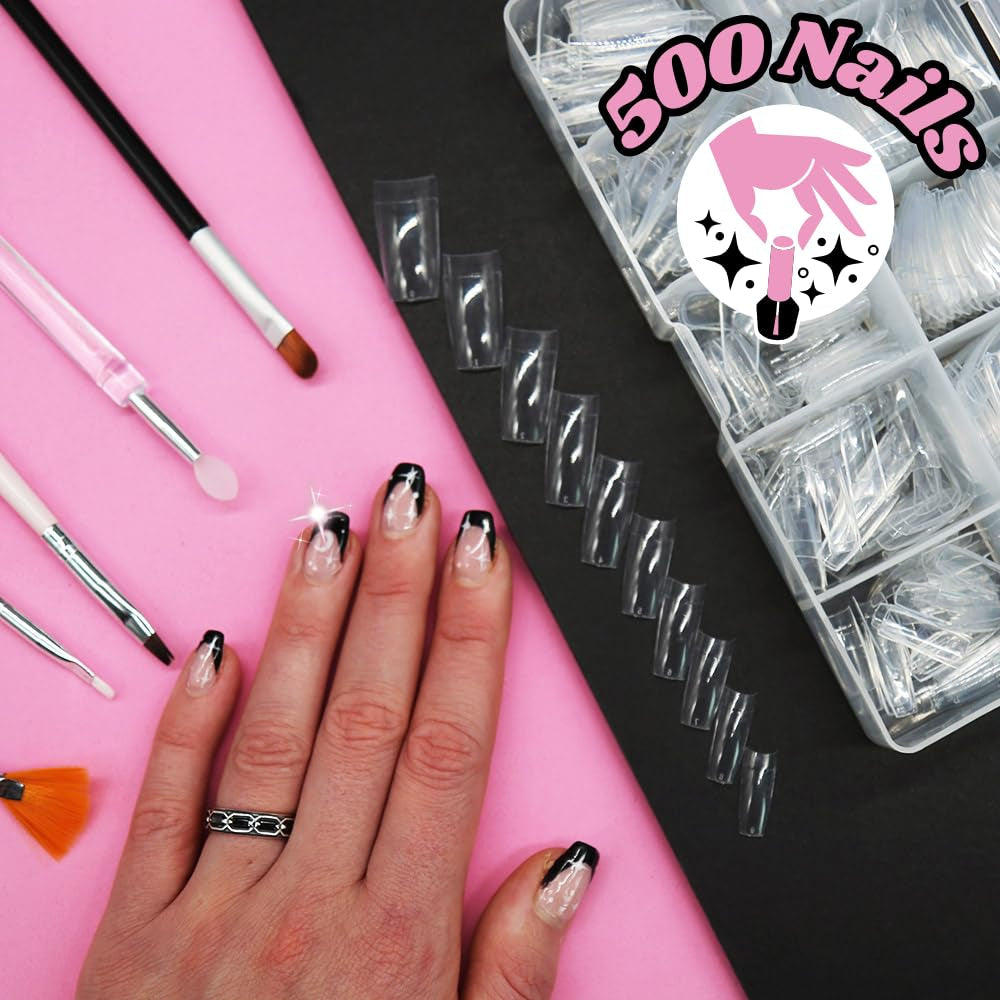 TRIXES 500 bucăți vârfuri pentru unghii cu gel, unghii franțuzești, vârfuri acrilice transparente pentru manichiură DIY, 10 modele diferite