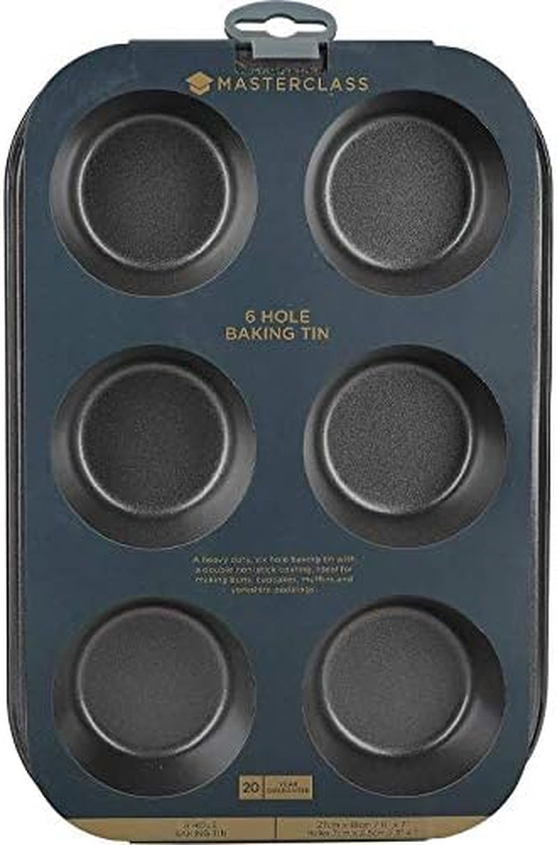 Masterclass 6-Loch-Muffinblech Mit PTFE-, PFOA- Und Bpa-Freiem Antihaftbeschichtung, Robustes 1Mm Dickes Karbonstahlblech, 27 X 18Cm Cupcake-Form Formen und Tabletts zum Backen Naty Shop