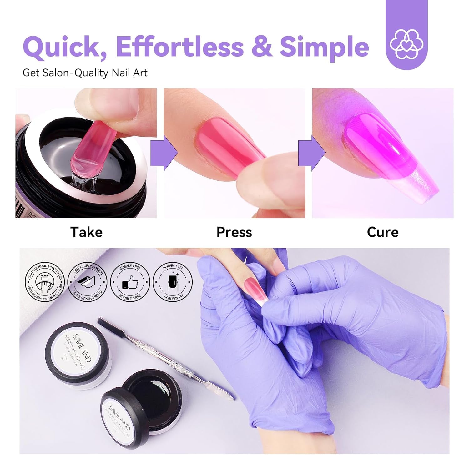 Saviland Lipici solid pentru unghii pentru vârfuri: 2 bucăți 15G lipici pentru unghii artificiale lipici extra puternic gel de presare pe unghii adeziv UV gel lipici pentru unghii pentru femei salon de acasă DIY lampă UV/LED întărită