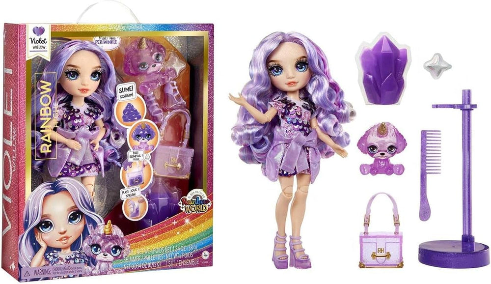 Rainbow High Fashion Doll mit Schleim und Haustier – Amaya (Regenbogenfarben) – 28 cm große Glitzerpuppe mit Glitzerschleim, magischem Tier und Modeaccessoires – Spielzeug für Kinder – 4–12 Jahre Naty Shop Violet Dolls (Lila)