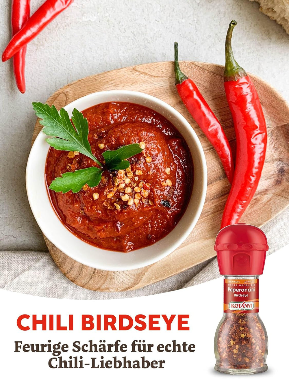 KOTÁNYI Chili Birdseye Peperoncini Mühle, scharf zum frischen Mahlen, 1er Pack (1 x 27g)