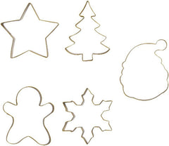 0255410 Forme de biscuiți de Crăciun, fabricate din oțel placat cu aur și plastic, setul ideal pentru decorațiuni din pastă de zahăr sau pastă de gumă, Fabricate în Italia, design original. Pachet de 5.