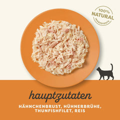 Applaws 100% natürliches Nassfutter für Katzen, Hühnerbrust mit Thunfischfilet in Brühe - Packung mit 12 x 70g Beuteln