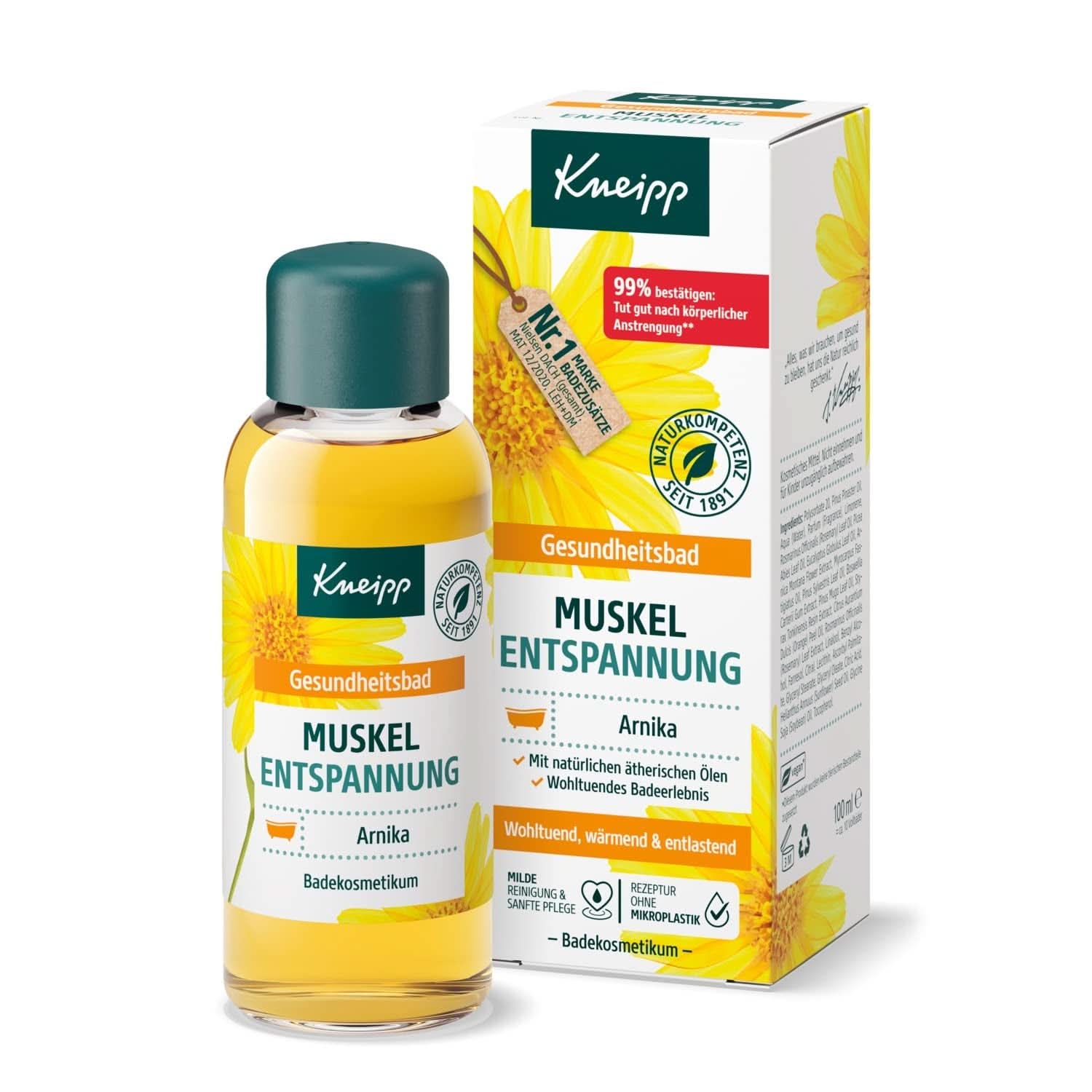 Kneipp Health Bath, Relaxare musculară, Ulei de baie cu extract de arnică și uleiuri esențiale din speciile Cabreuva, Rosemary și Pinus, revitalizează și face bine după efort fizic,100 ml Naty Shop Default Title