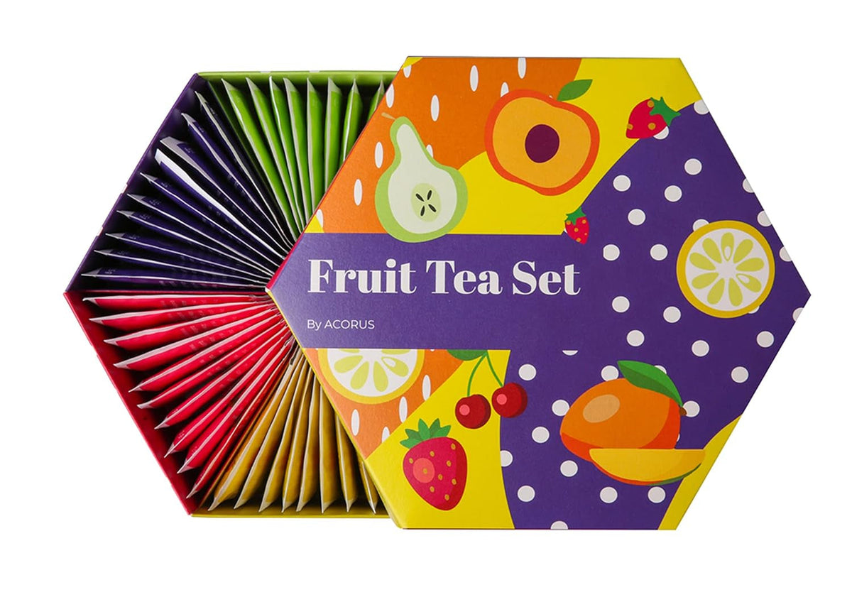 ACORUS | Set de ceaiuri de lux cu fructe | Set cadou cu ceaiuri naturale în 6 arome | Ceaiuri din plante, ceaiuri din fructe | Sortiment de ceaiuri | Cutie de ceai cu 60 de pliculețe