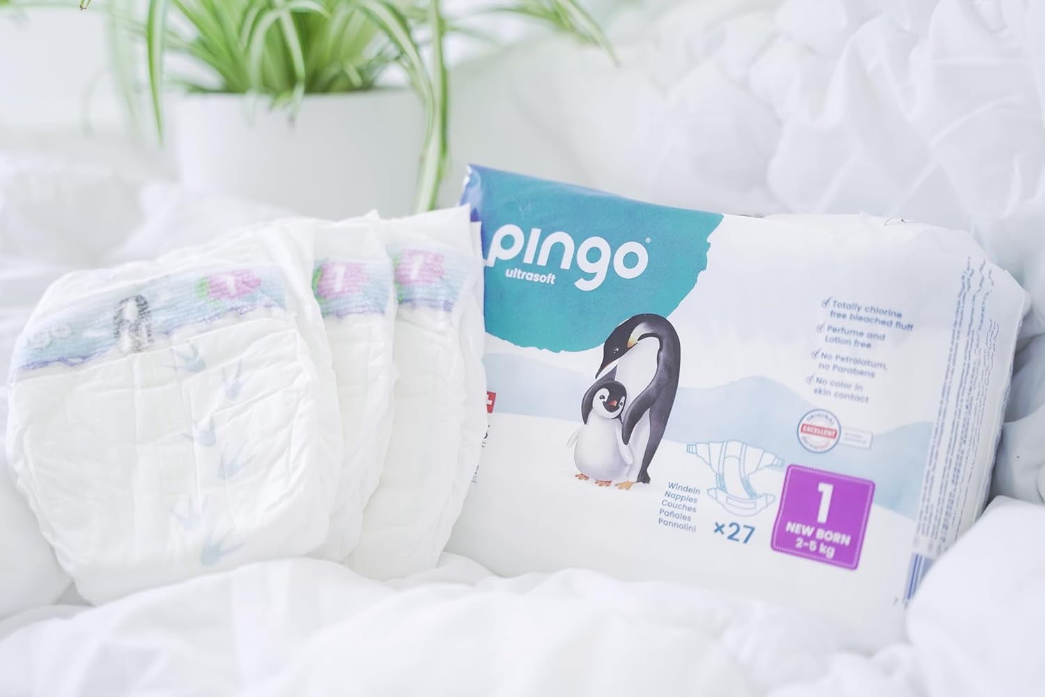 Scutece ecologice mărimea 1 nou-născut (2-5 kg), 1 pungă cu 27 de scutece