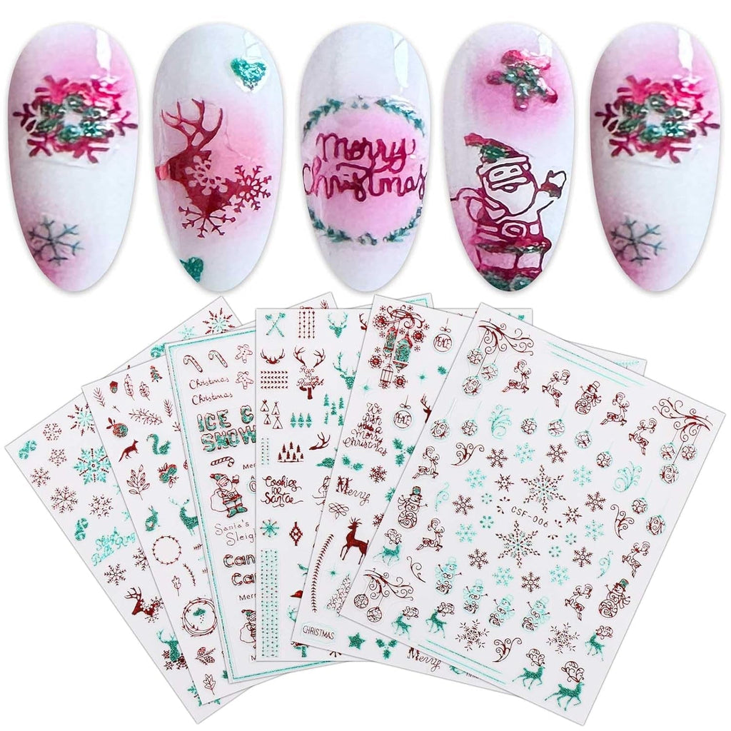JMEOWIO Nagelsticker Weihnachten 9 Blatt Nail Art Sticker Selbstklebend Nagelaufkleber Schneeflocke Schneemann Festival Weißes Gold Dekoration Nageldesign Zubehör