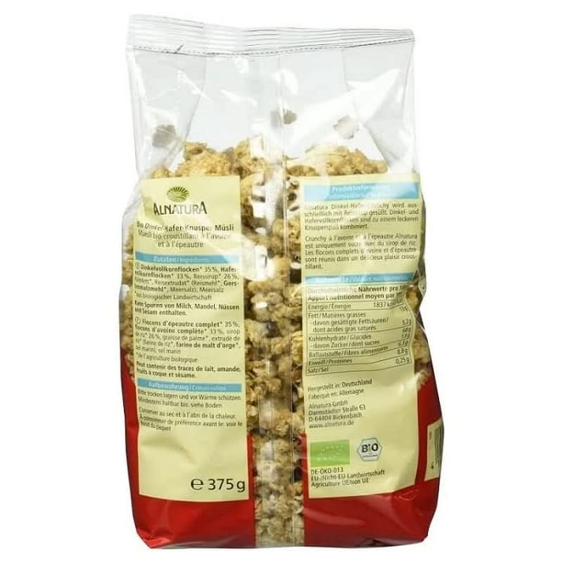 Knusprige Bio-Haferflocken und -flocken, 375 Gramm Cereale Naty Shop
