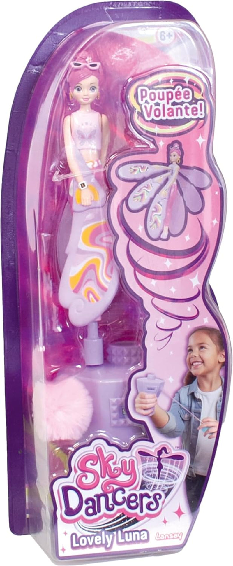 Lansay - Sky Dancers - Schöne Luna Puppe - Magische Fliegende Feenpuppe für Kinder ab 6 Jahren - Fee-Puppe, die mit ihrem Schnur-Launcher in die Luft fliegt - Funktioniert ohne Batterien