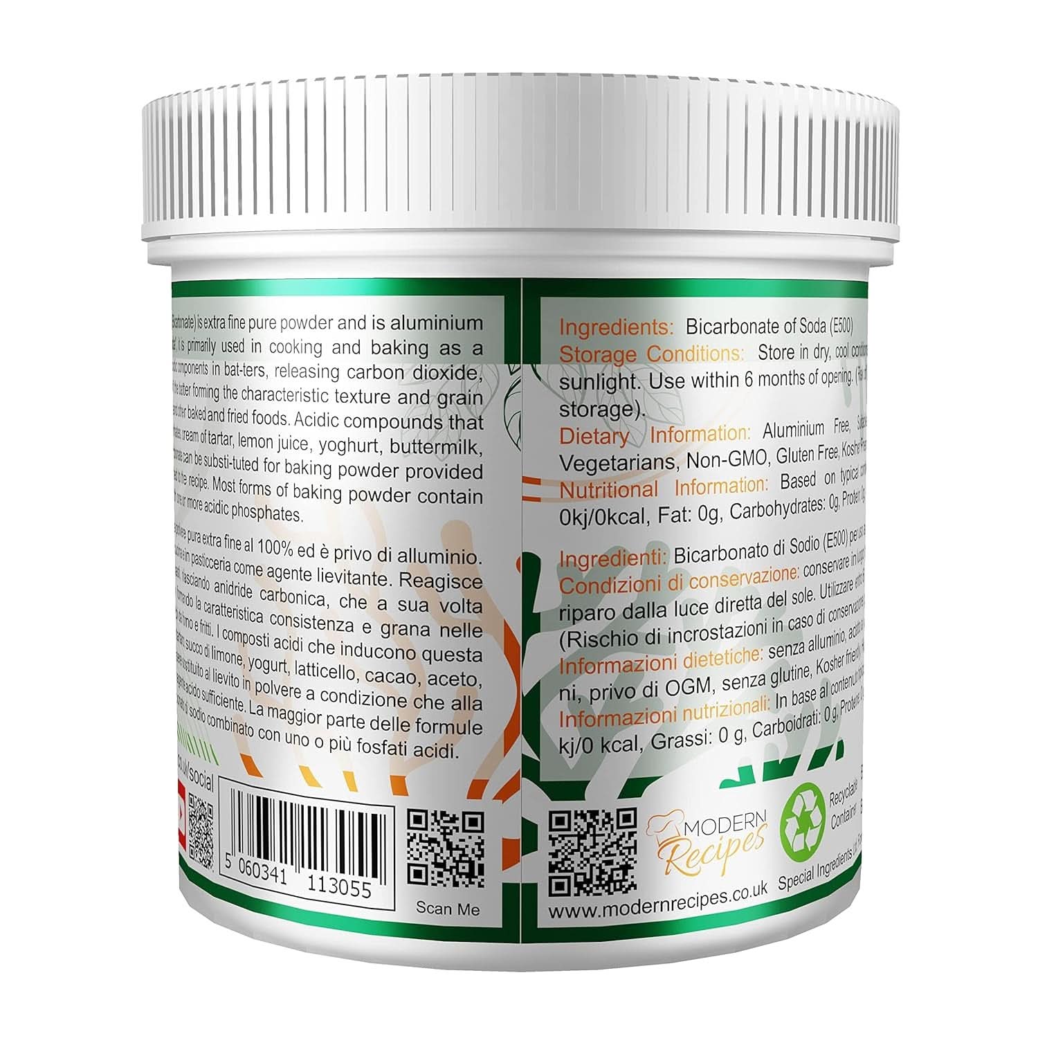 Special Ingredients Natriumbikarbonat - Premium Qualität Extra Feines Pulver, Vegan, Gvo-Frei, Glutenfrei - Recycelbarer Behälter Bucatarie Naty Shop