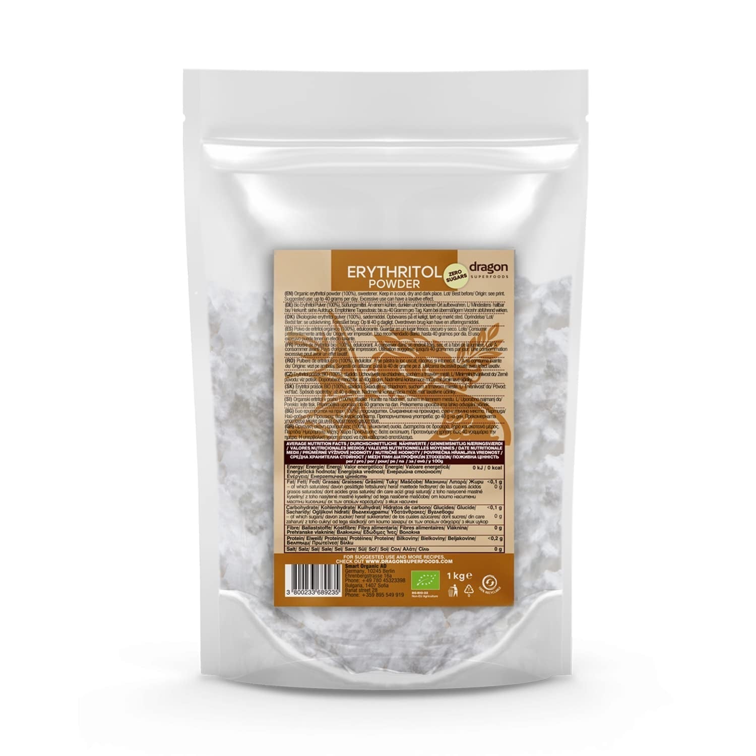 Bio-Erythrit – Pulver, 100 % Bio, vegan, kalorienfrei – 1 kg Süßstoffe Naty Shop Standardtitel