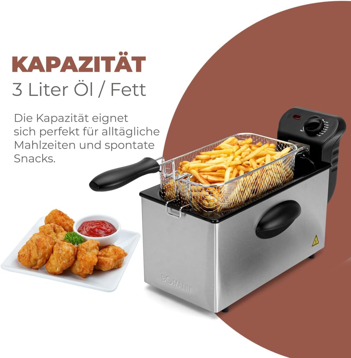 Bomann® Ölfritteuse, 3 l Fassungsvermögen, Kühlzonentechnologie und Abfluss, 2000 W Haushaltsgeräte Naty Shop