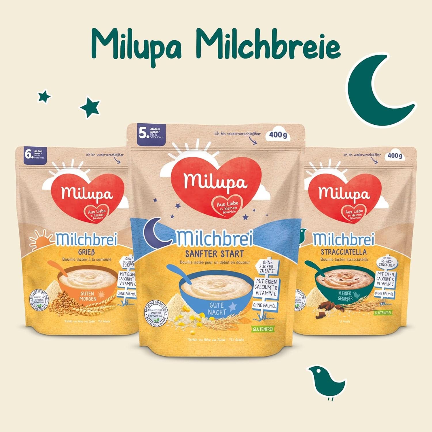 Milchbrei Milupa Gentle Start – Brei für Babys ohne Gluten, ohne Palmöl – ohne Konservierungs- und Farbstoffe – ab dem 5. Monat Mutter und Kind Naty Shop
