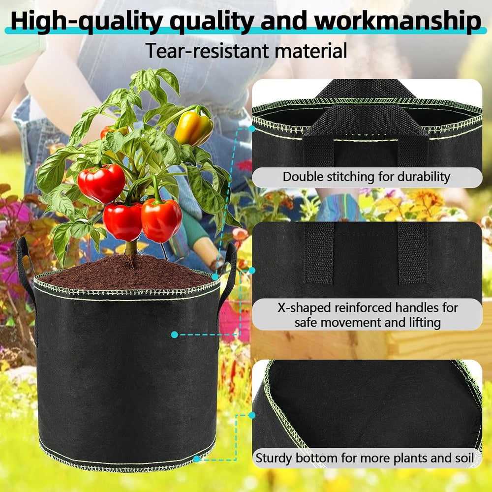 5 x 12L Ghivece pentru roșii, Saci de plantare din material nețesut cu mânere, Ghivece de grădină îngroșate și ventilate, Saci de plantare reutilizabili pentru cartofi, roșii, legume, flori și căpșuni