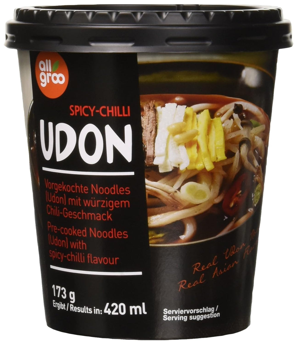 Allgroo Udon Cup Instant-Nudeln – geschmackvolle würzige Meeresfrüchte-Udon-Suppe – schnelle Zubereitung (1 x 173 g)