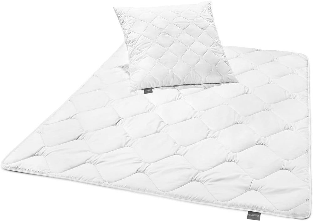 Traumnacht Cosy – Bettwäsche-Set für 4 Jahreszeiten, 1 x geteilte Bettdecke 135 x 200 und 1 x Kissen 80 x 80 cm, Öko-Tex-zertifiziert, weiß, entwickelt in Deutschland, (2er-Pack). Steppdecken und Quilts Naty Shop All Seasons Mono Duvet 135 x 200 Set