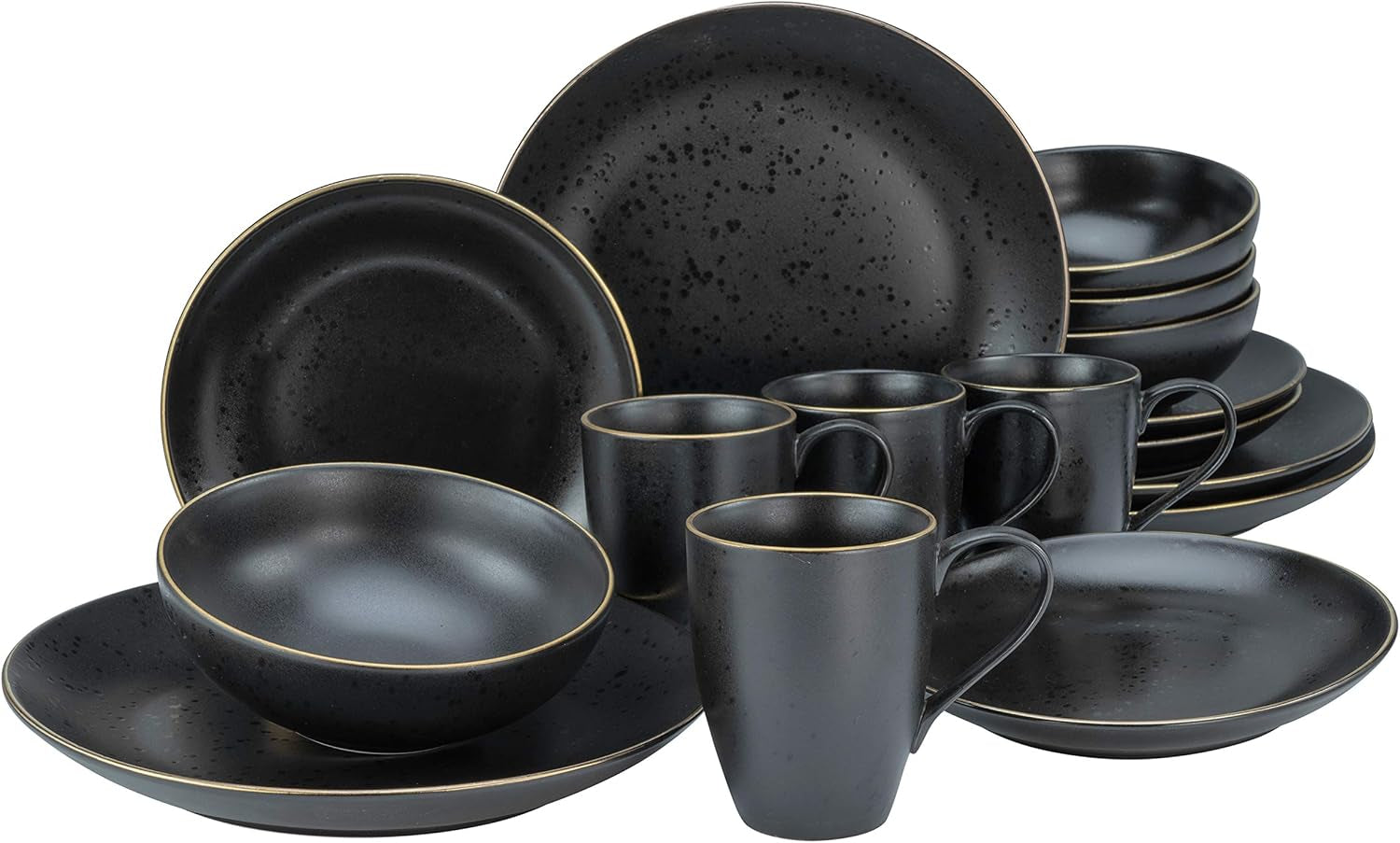 Creatable, 22707, Serie Industrial Gold BLACK, 12-Teiliges Geschirrset, Teller Set Aus Steinzeug, Spülmaschinen- Und Mikrowellengeeignet, Qualitätsproduktion Seturi vesela masa Naty Shop Gold Black Kombiservice 16 Teilig